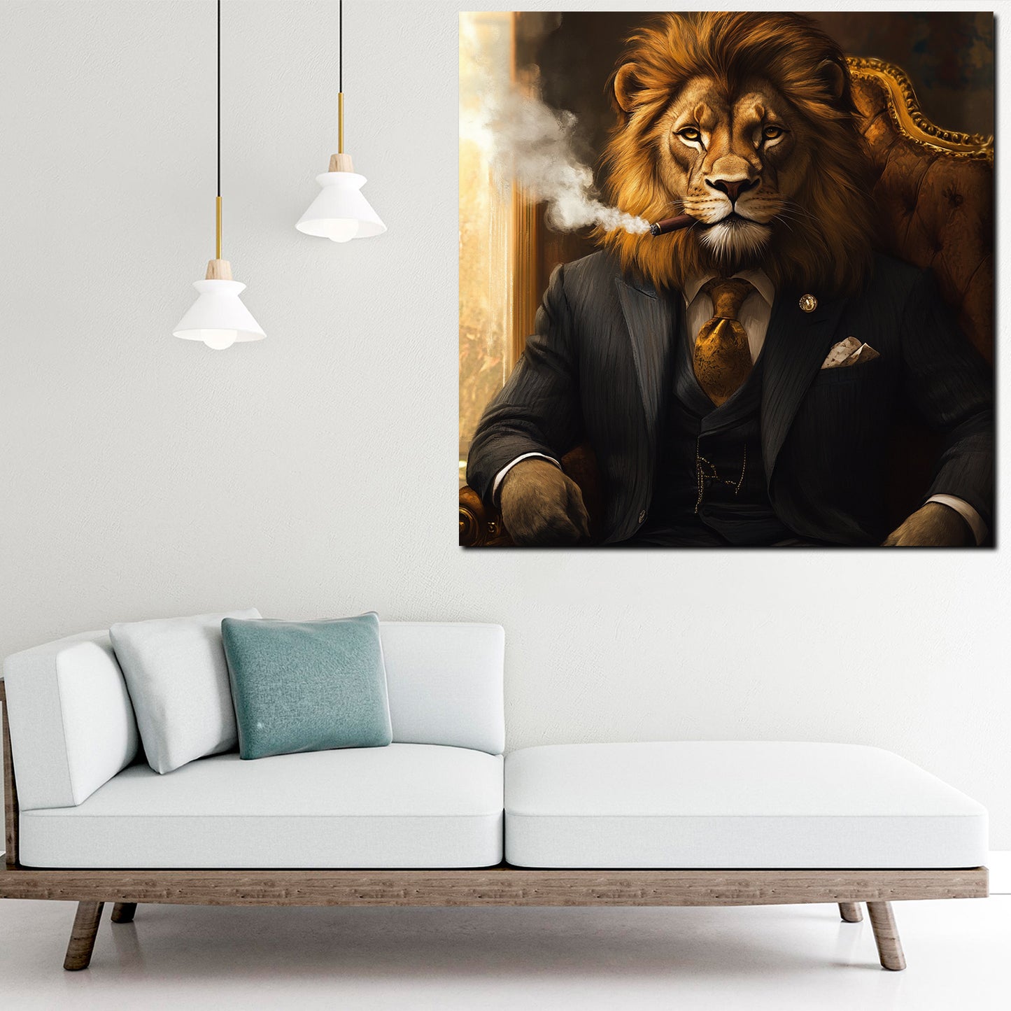 Wandbild Kunstwerk Löwe Anzug Zigarre Erfolg Motivation modern