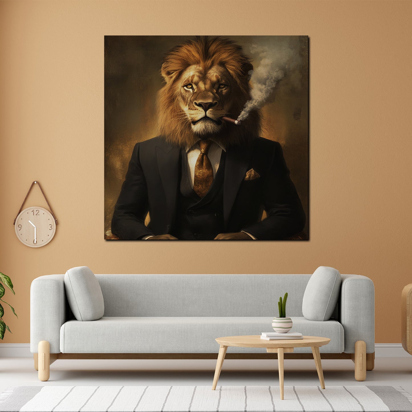 Löwe Anzug rauchend Stärke Erfolg Luxus Wandbild Kunstwerk