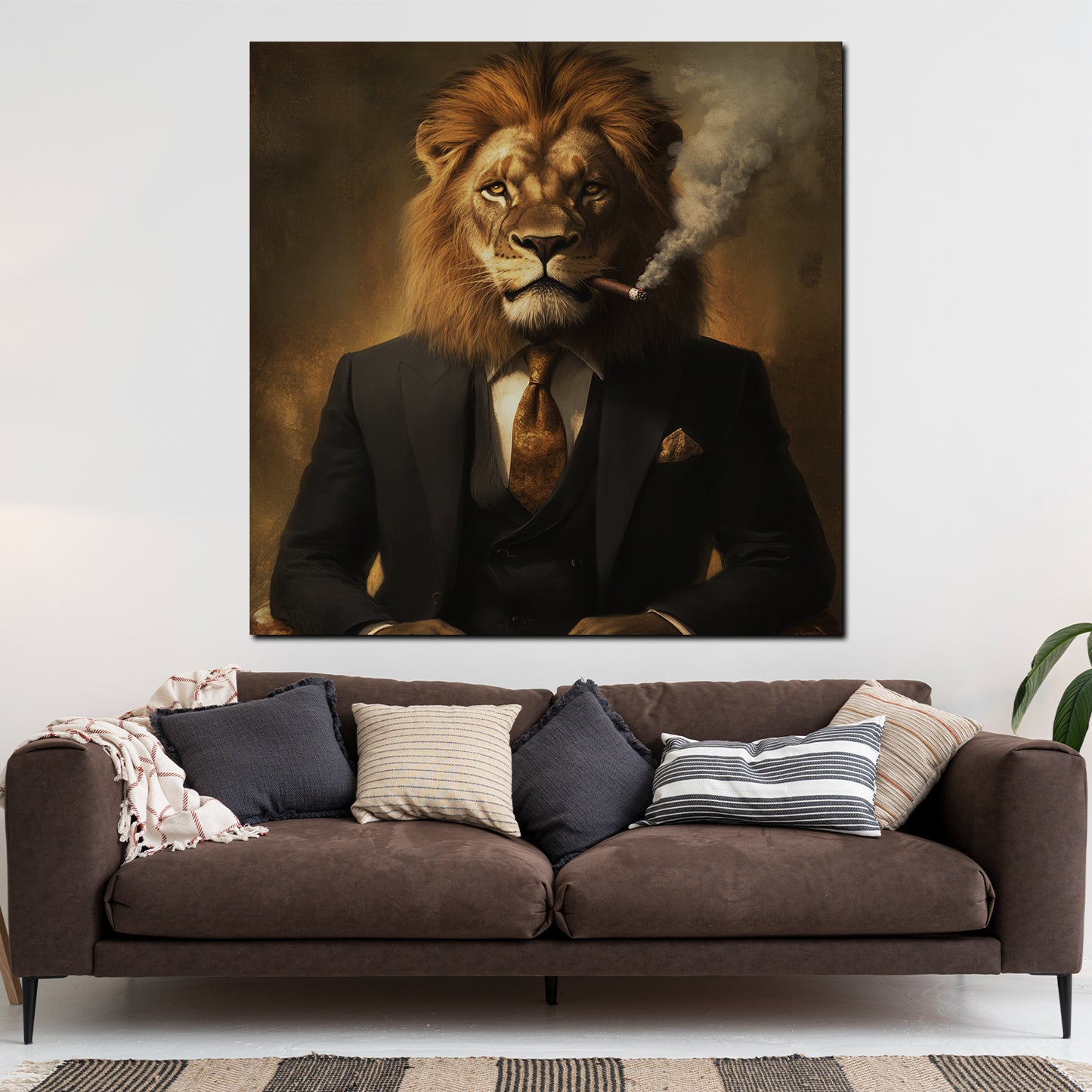 Löwe Anzug rauchend Stärke Erfolg Luxus Wandbild Kunstwerk