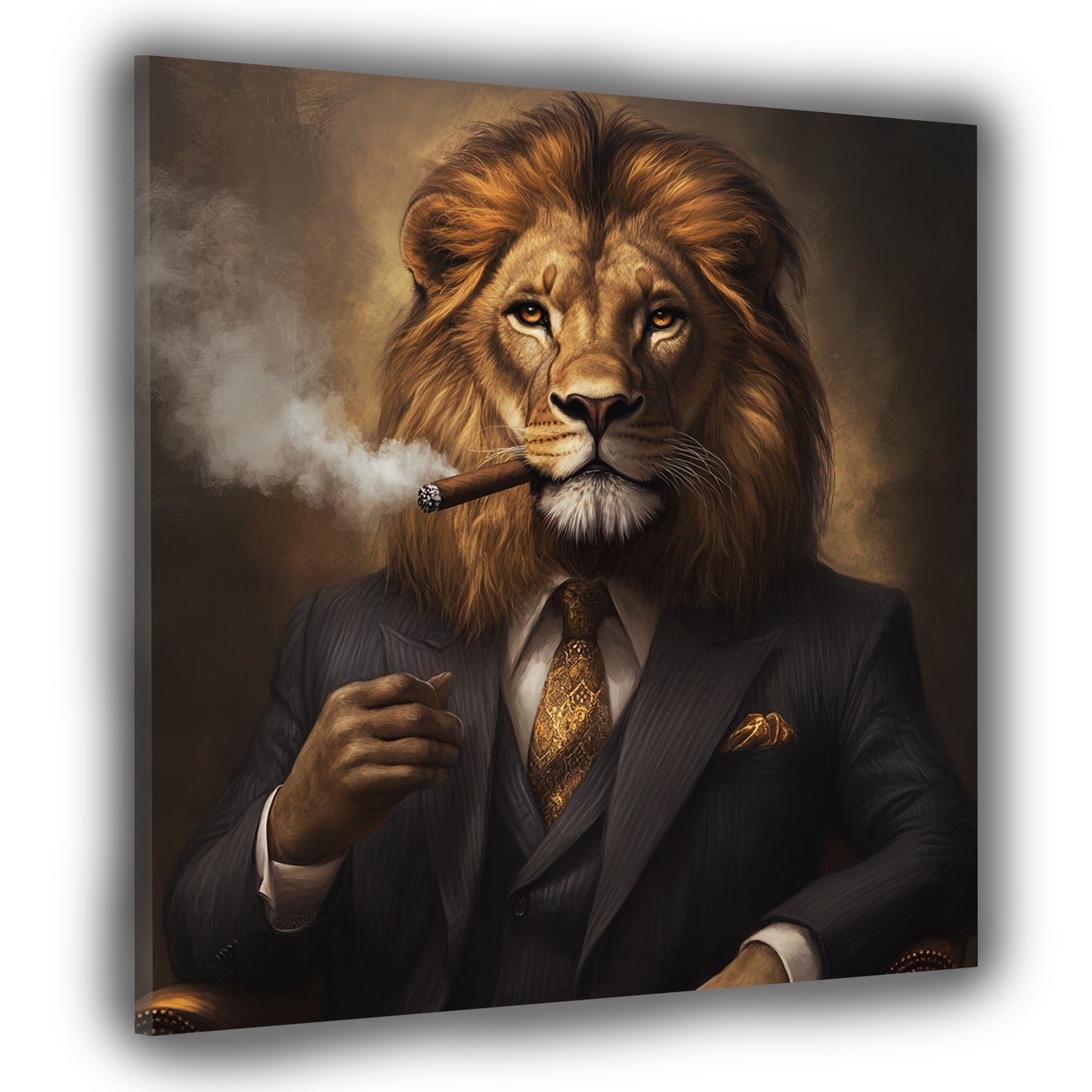 Löwe Gentleman Zigarre luxuriös Motivation Wandbild Kunstwerk