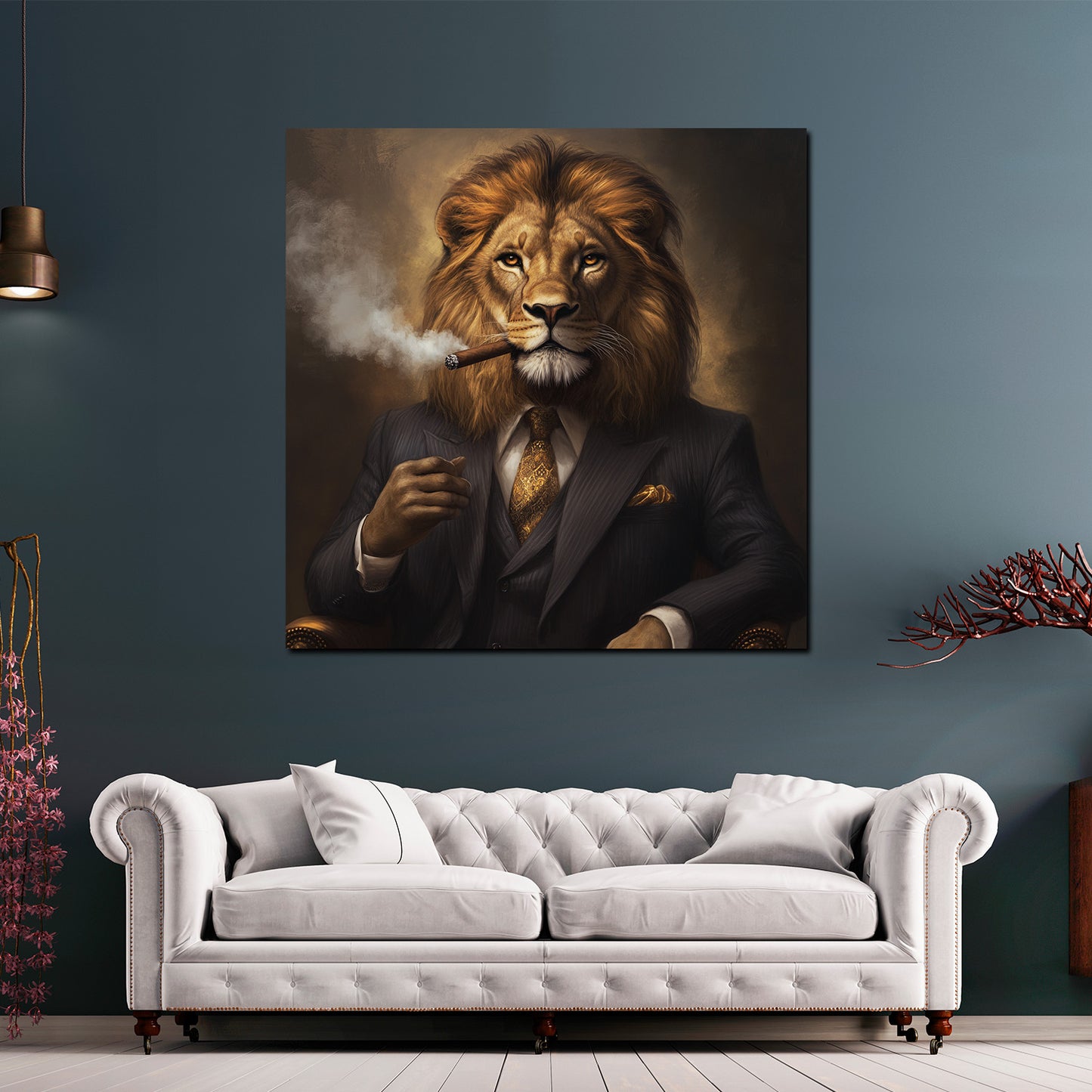 Löwe Gentleman Zigarre luxuriös Motivation Wandbild Kunstwerk