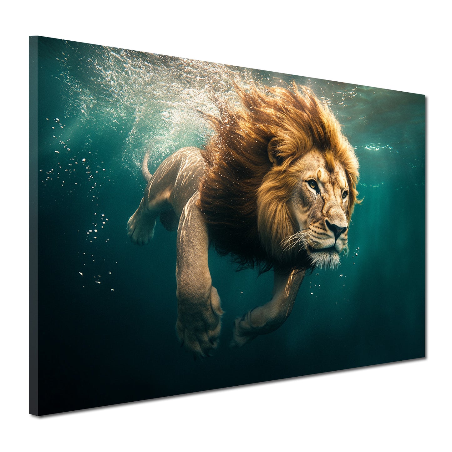 Wandbild Kunstwerk Löwe unter Wasser Abenteuer Stärke Natur modern
