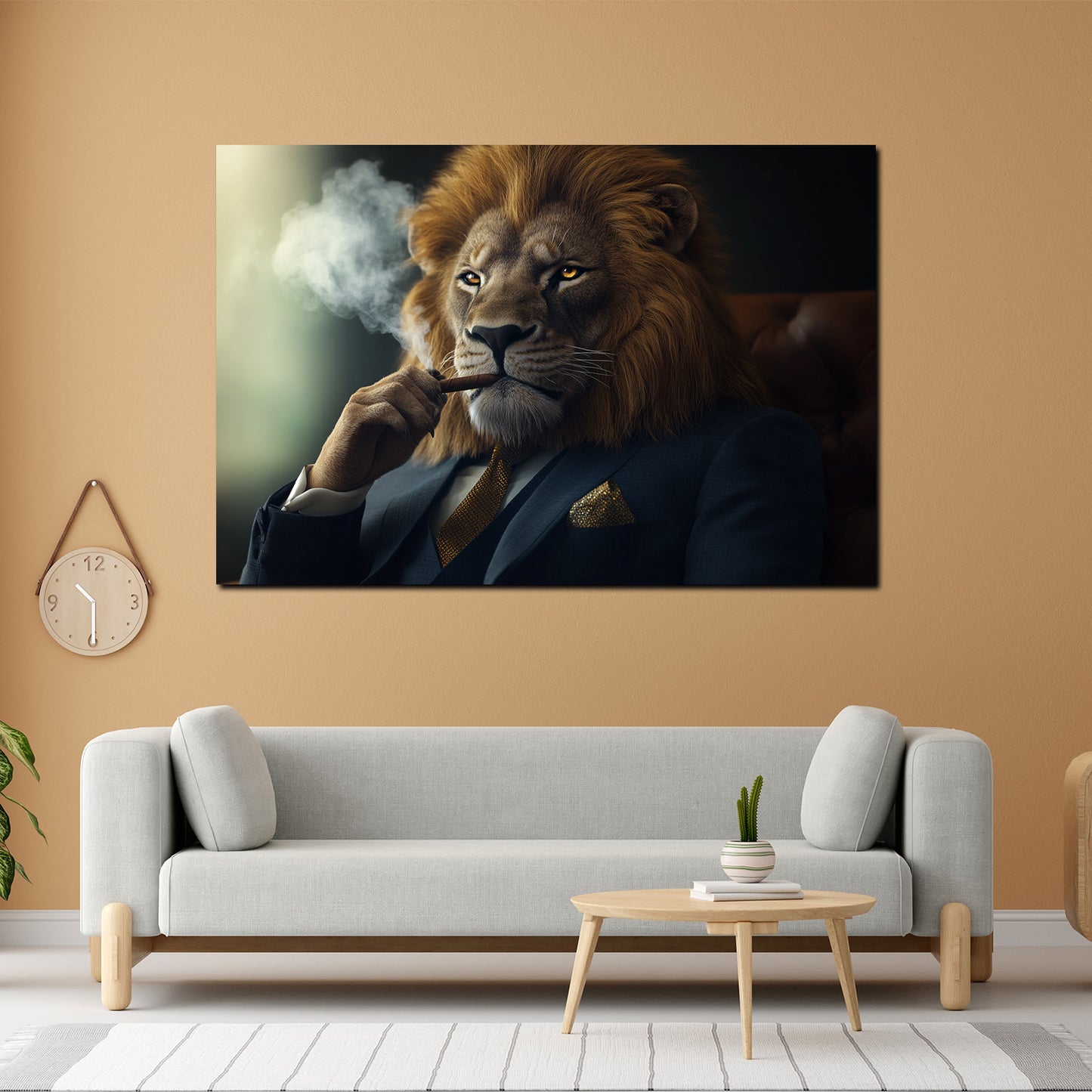 Löwe im Anzug mit Zigarre Motivation Luxus modern Wandbild Kunstwerk