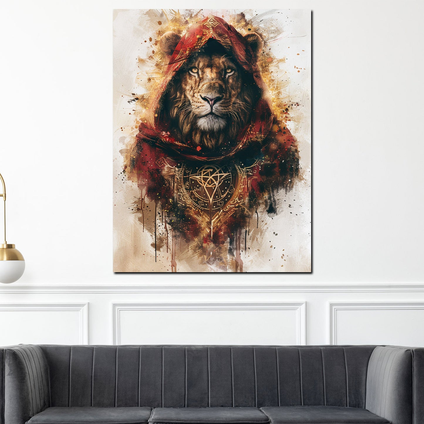 Löwe in Kapuzenumhang modern Wandbild Kunstwerk