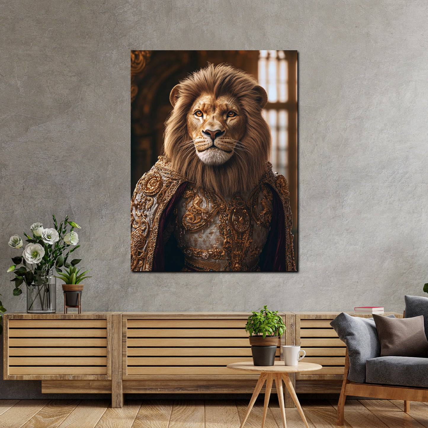 Wandbild Kunstwerk Löwe prachtvoll Rüstung Adel Würde modern