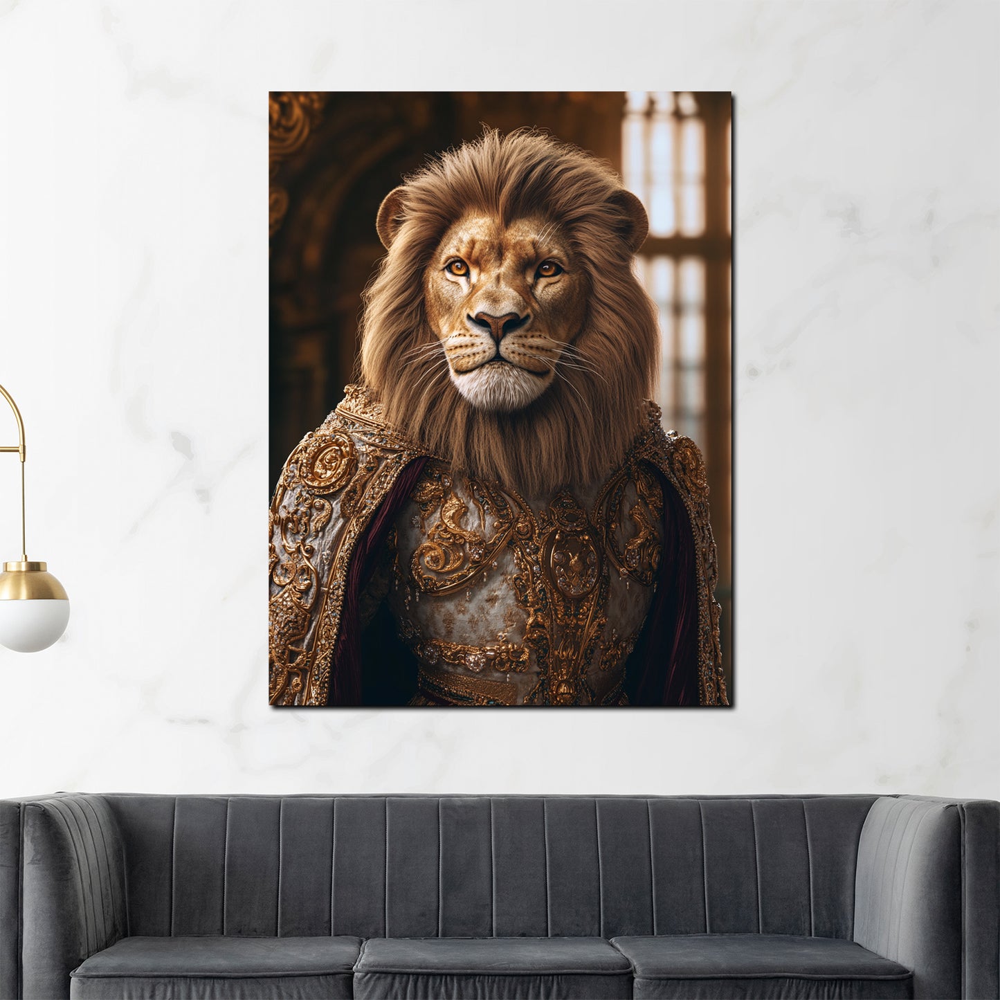 Wandbild Kunstwerk Löwe prachtvoll Rüstung Adel Würde modern