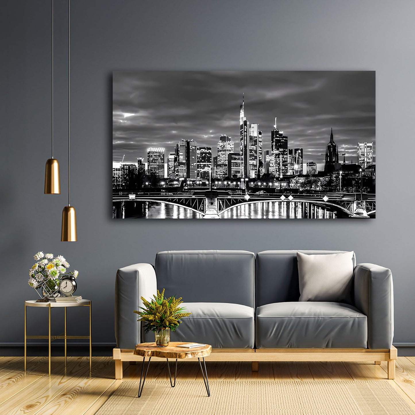 Manhattan Frankfurt Nachtpanorama modern Wandbild Kunstwerk