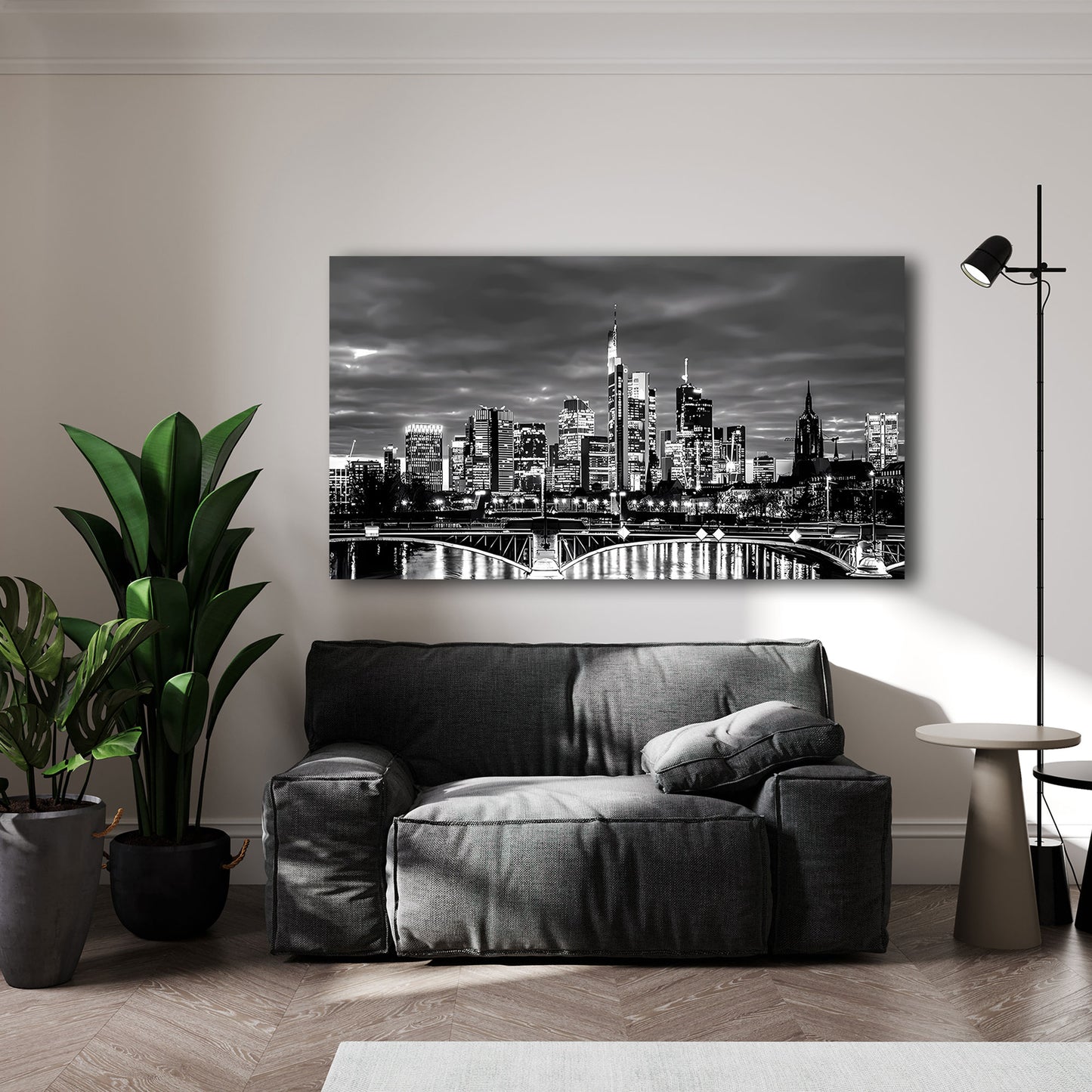 Manhattan Frankfurt Nachtpanorama modern Wandbild Kunstwerk