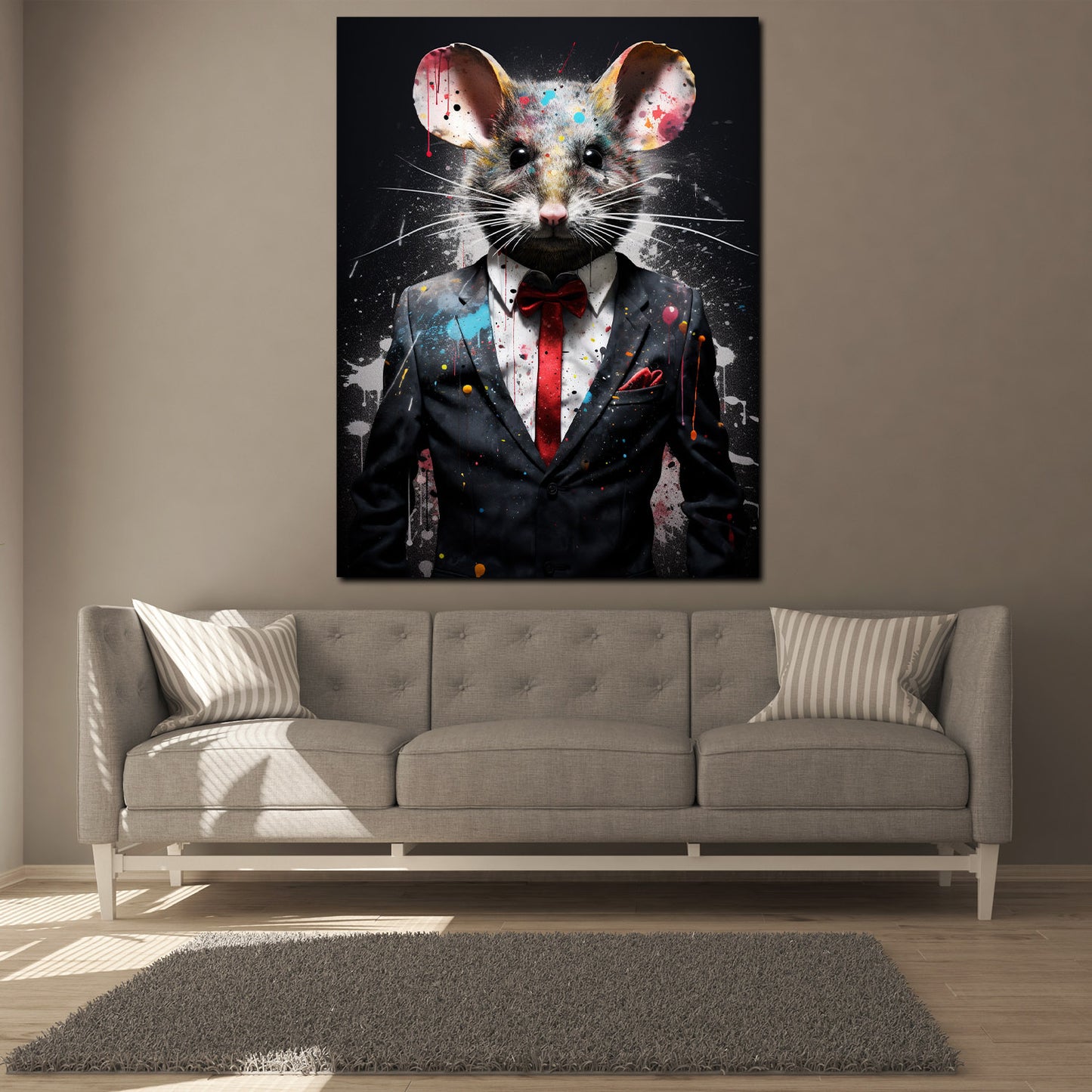 Maus abstrakt im Anzug Pop Art Black Style Wandbild Kunstwerk