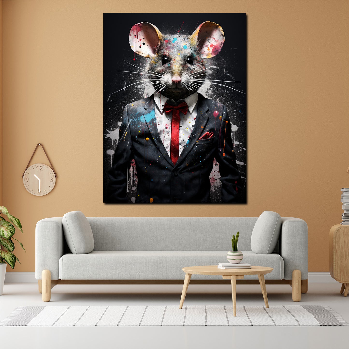 Maus abstrakt im Anzug Pop Art Black Style Wandbild Kunstwerk
