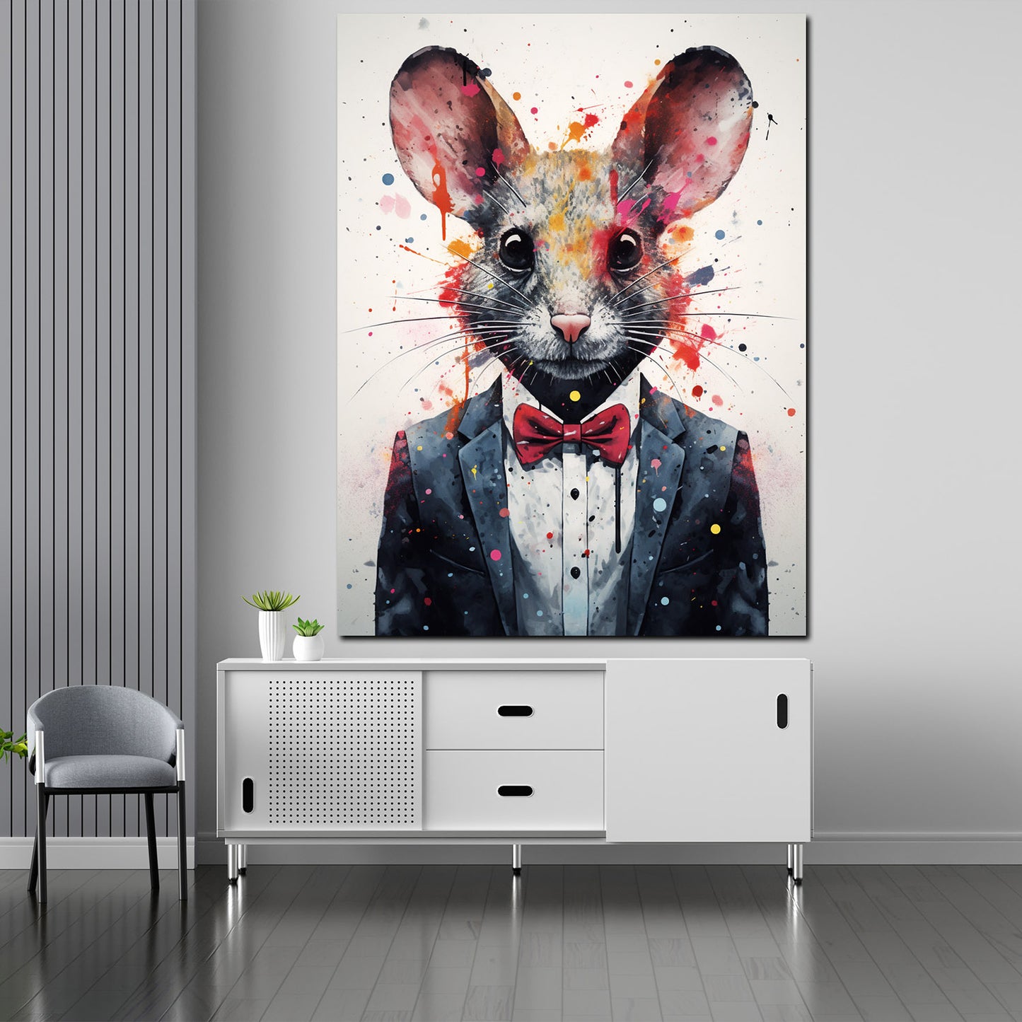 Maus abstrakt im Anzug Pop Art Wandbild Kunstwerk