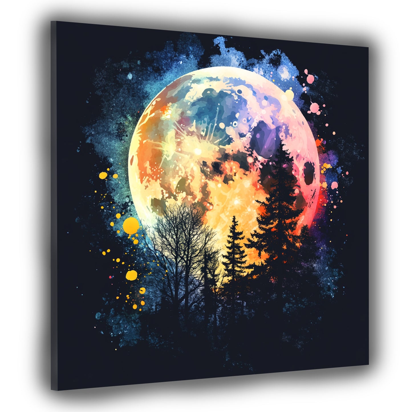 Mond über Wald Nacht Himmel Wandbild Kunstwerk