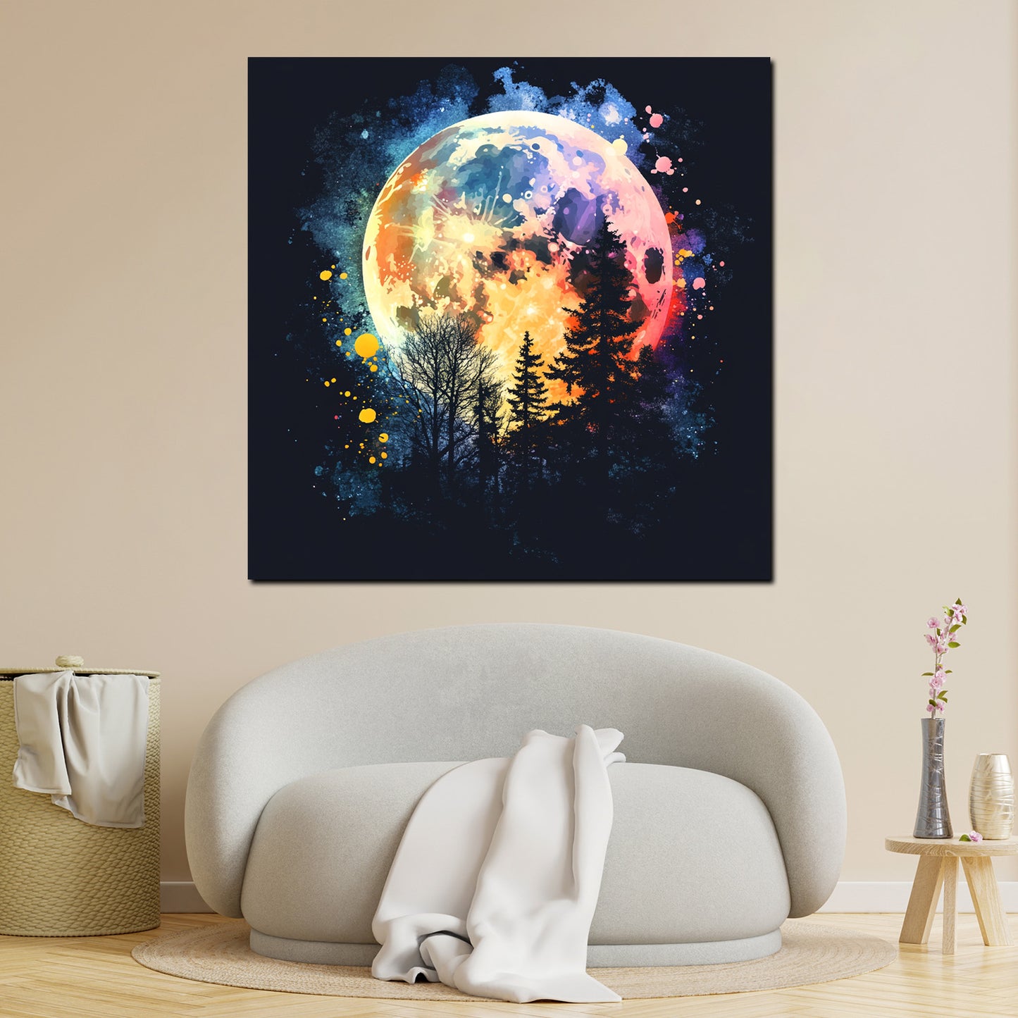 Mond über Wald Nacht Himmel Wandbild Kunstwerk