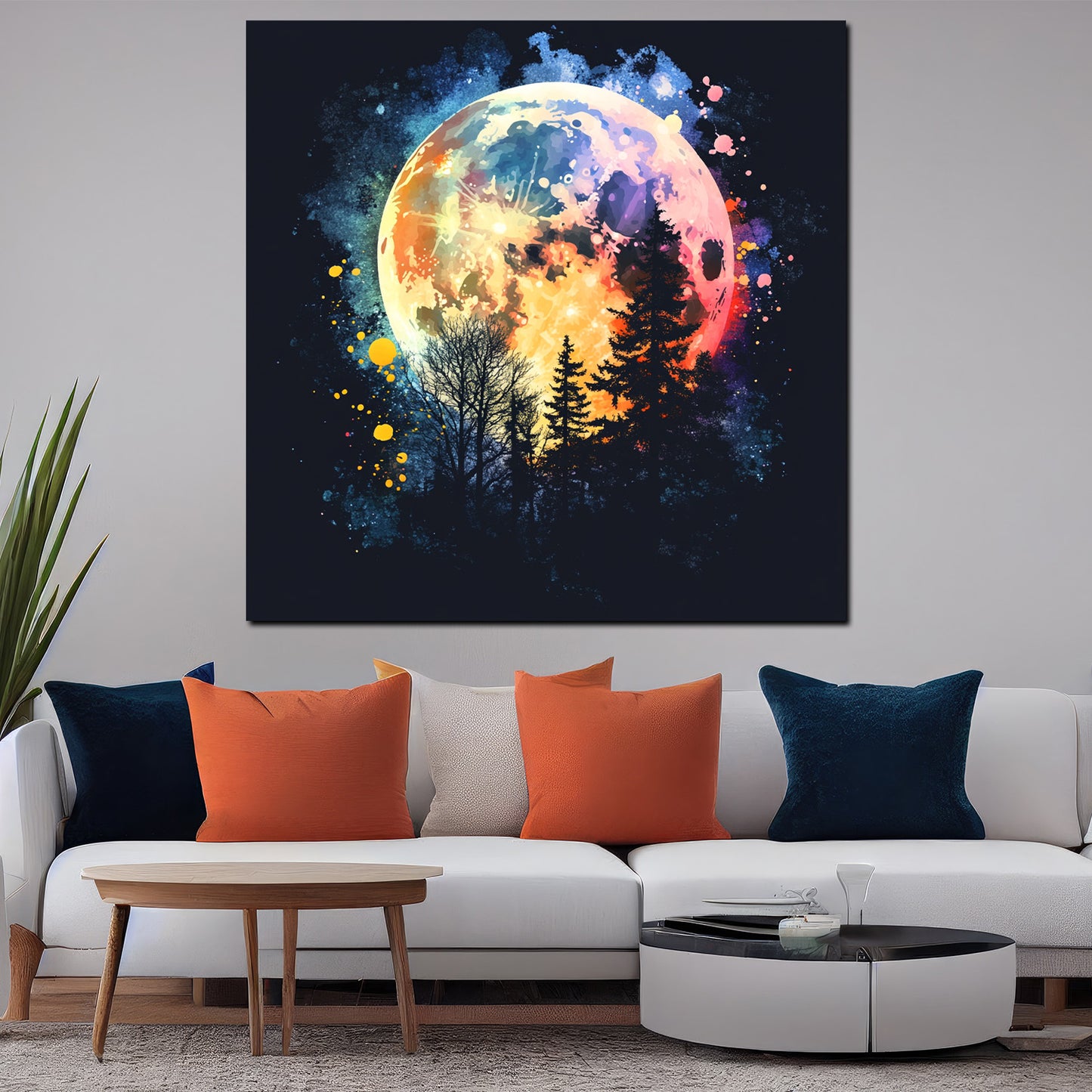 Mond über Wald Nacht Himmel Wandbild Kunstwerk