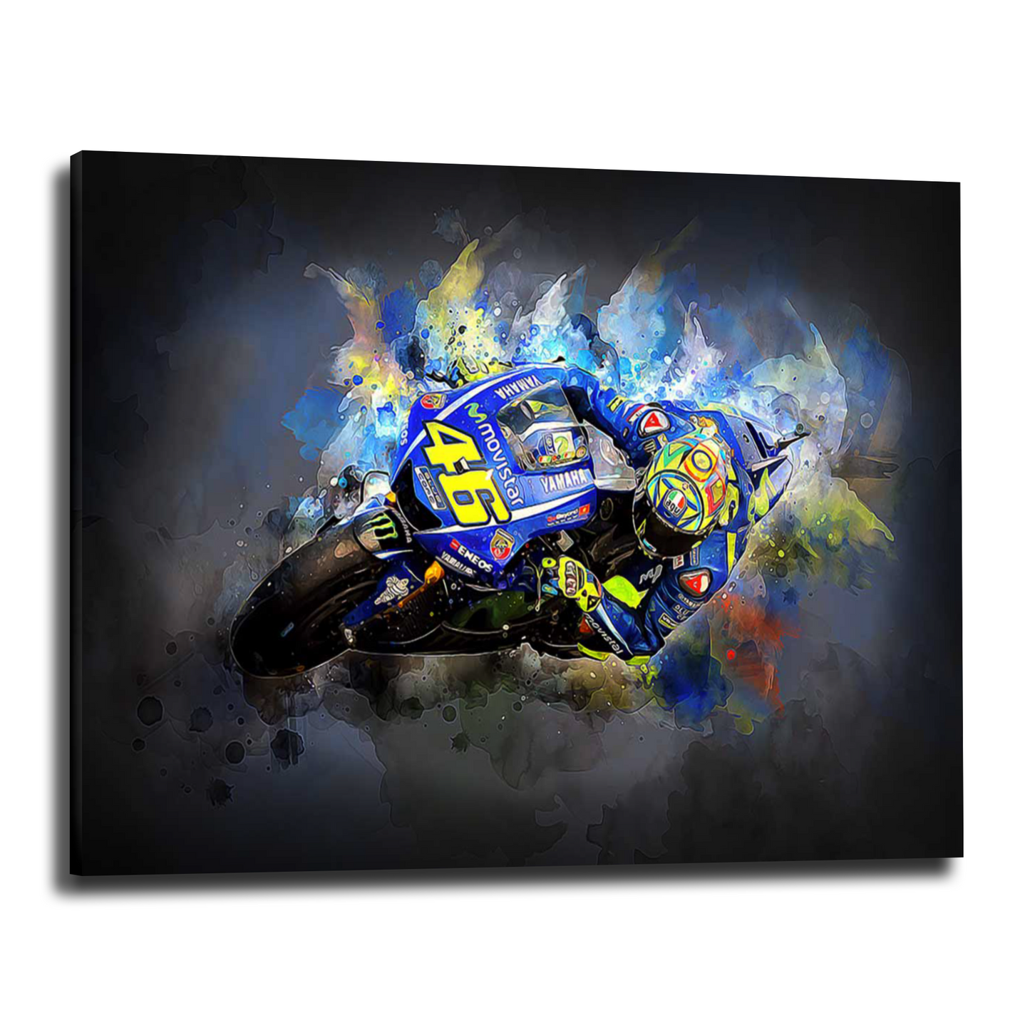 Motorrad Rennfahrer Valentino Black Style Wandbild Kunstwerk
