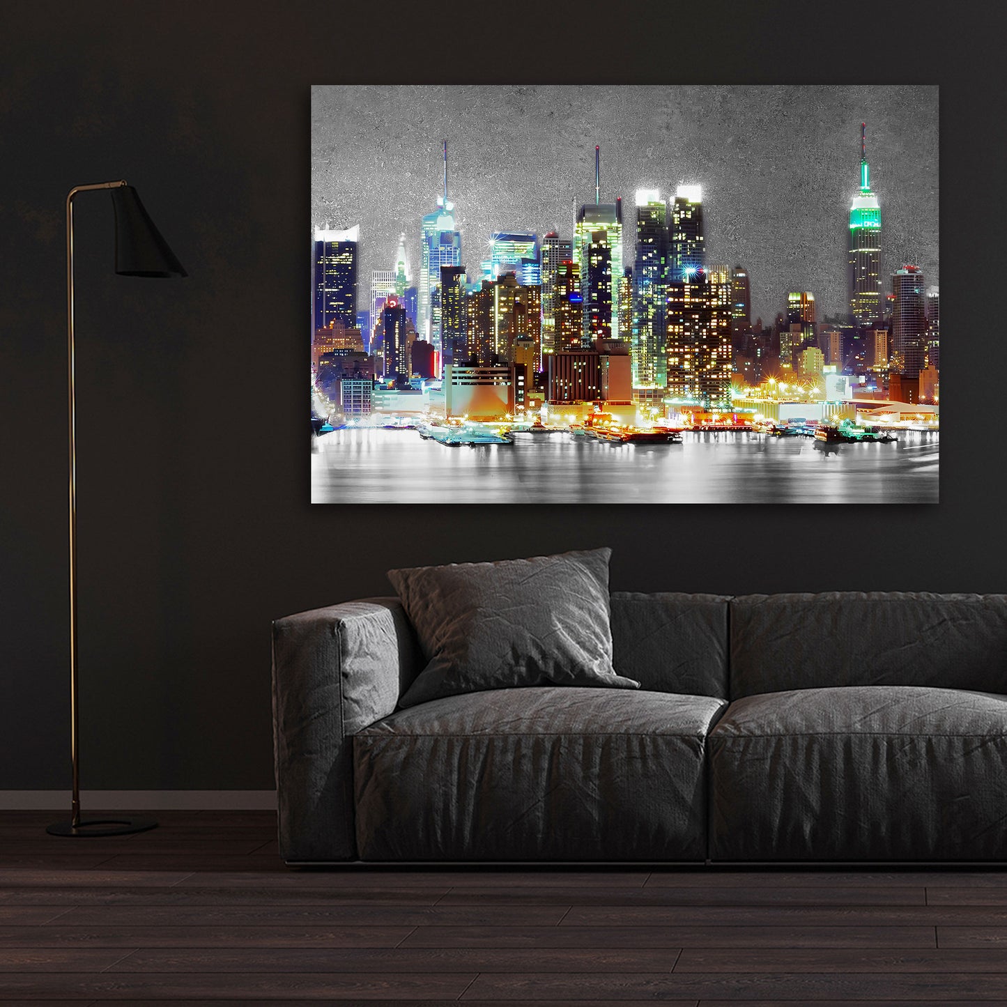 Wandbild Kunstwerk New York leuchtende Skyline, USA