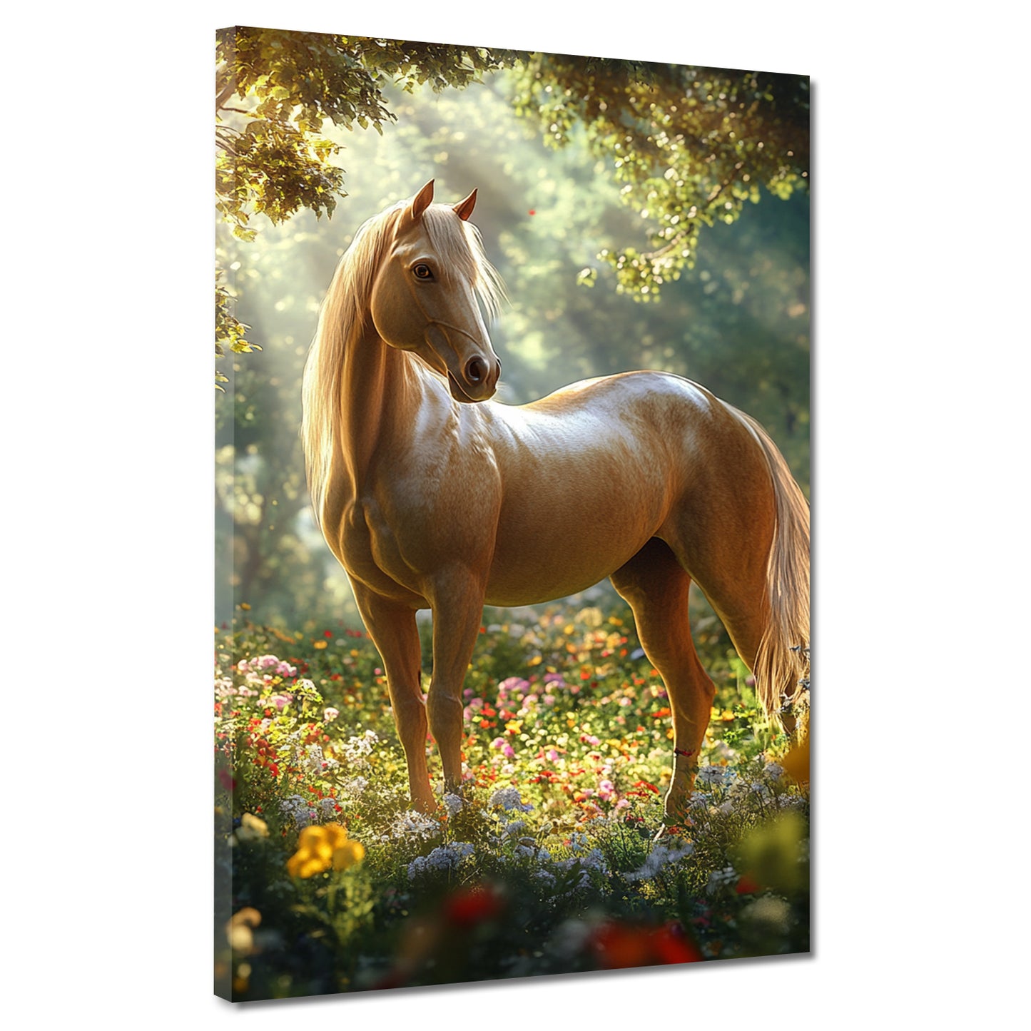 Wandbild Kunstwerk Pferd auf einer Blumenwiese Natur Harmonie Licht