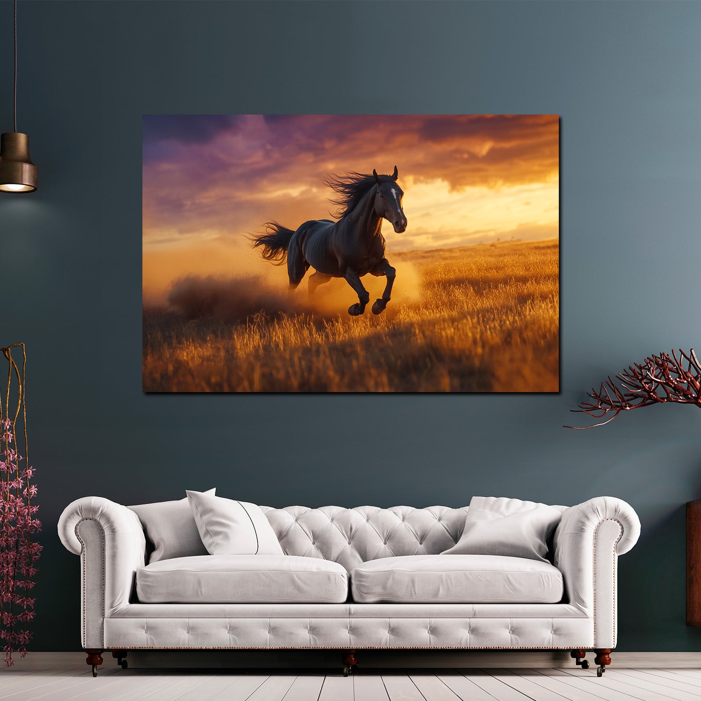 Wandbild Kunstwerk Pferd in der Steppe Abendstimmung Natur modern
