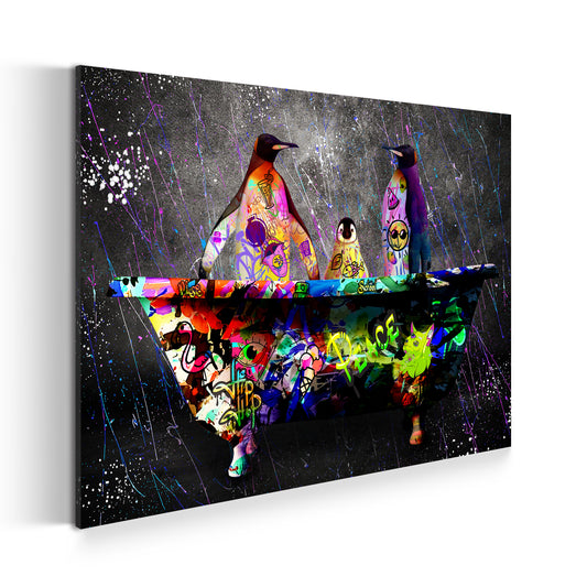 Pinguin in Badewanne Graffiti Pop Art Style Wandbild Kunstwerk