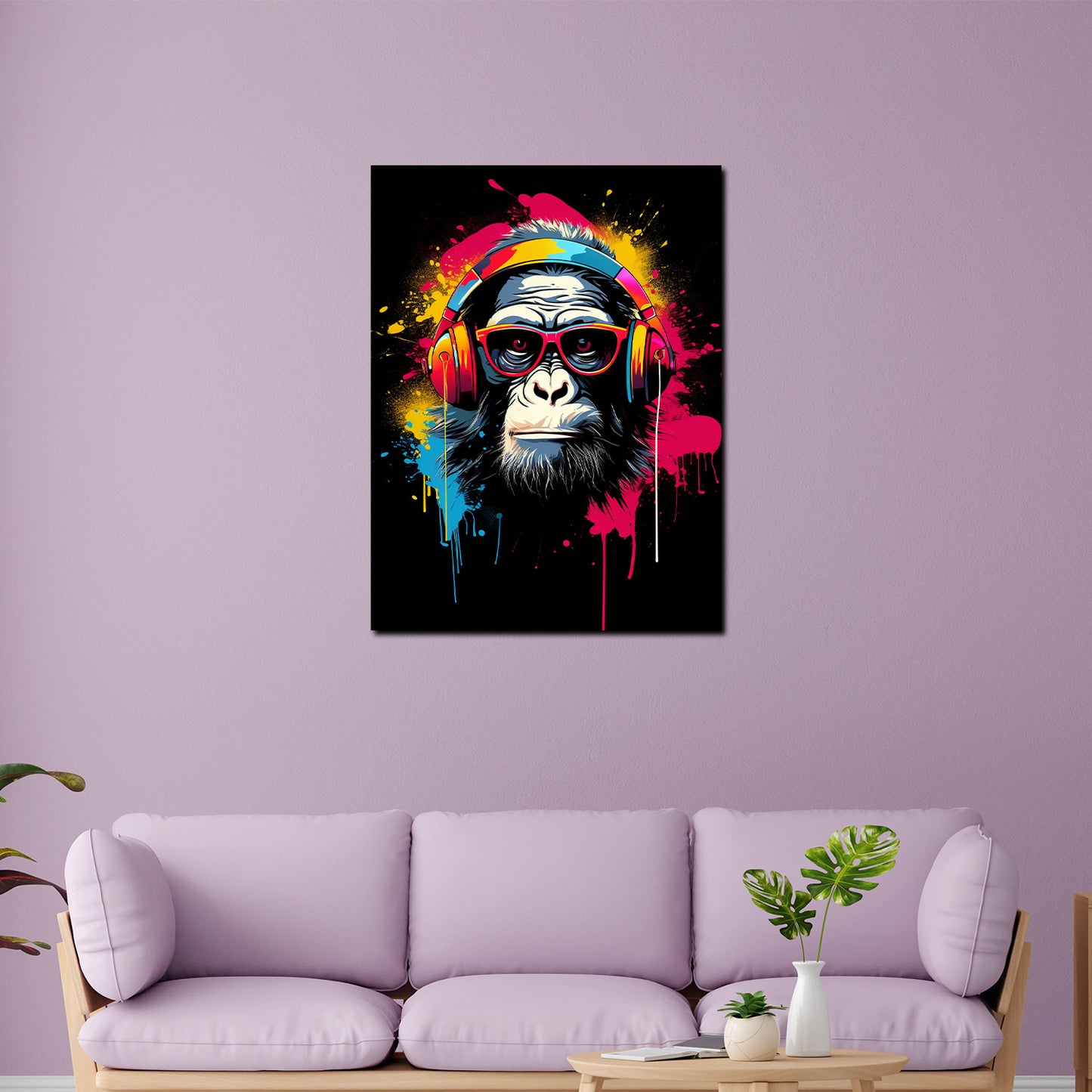 Pop Art Affe mit Kopfhörer und Brille Wandbild Kunstwerk