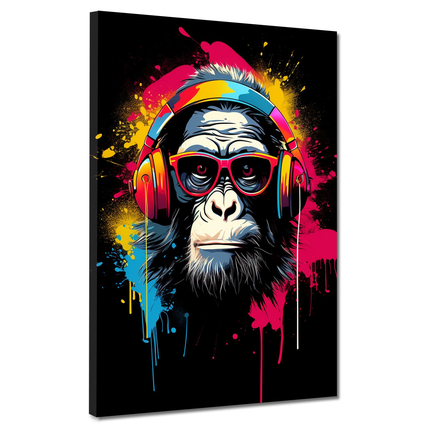 Pop Art Affe mit Kopfhörer und Brille Wandbild Kunstwerk