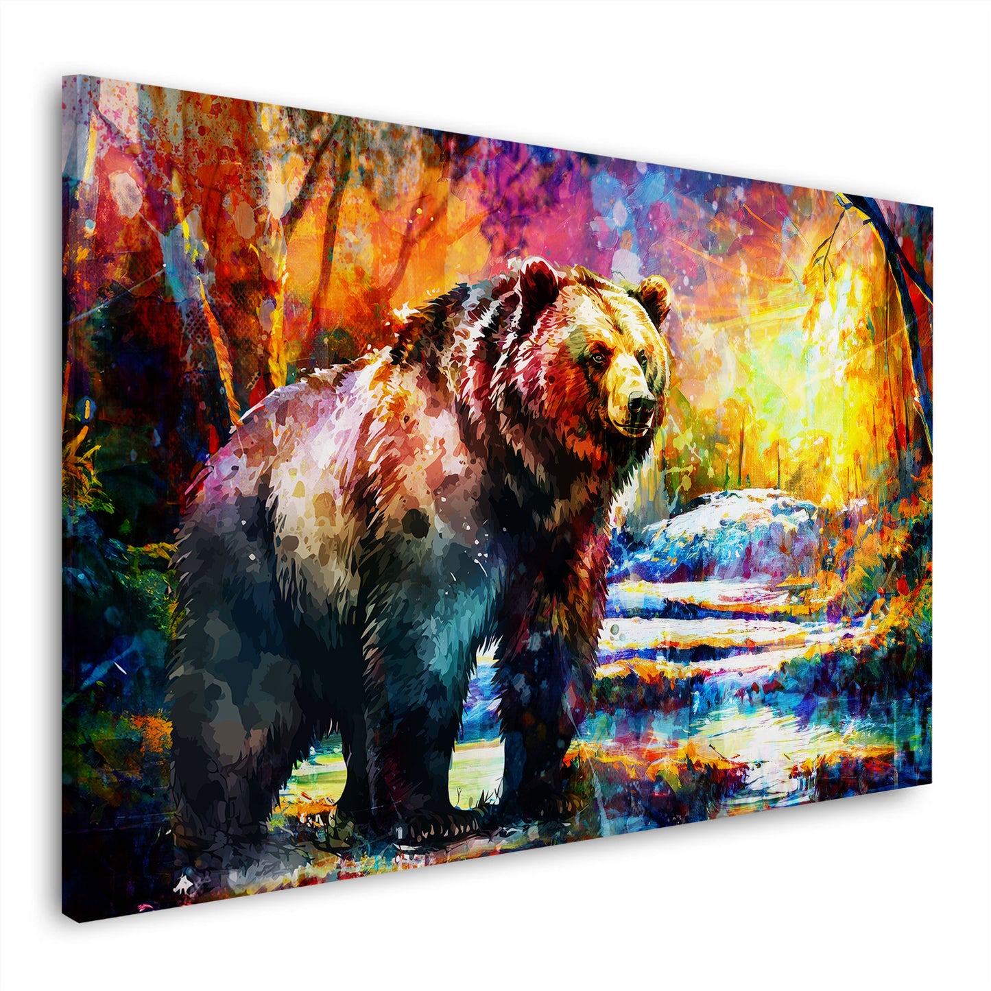 Pop Art Bär im Wald Painting Style Wandbild Kunstwerk