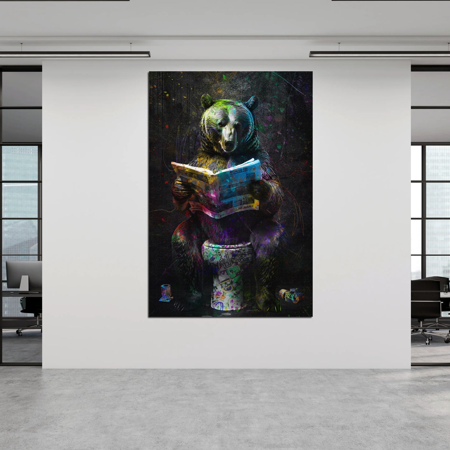 Pop Art Bär mit Zeitung Wandbild Kunstwerk