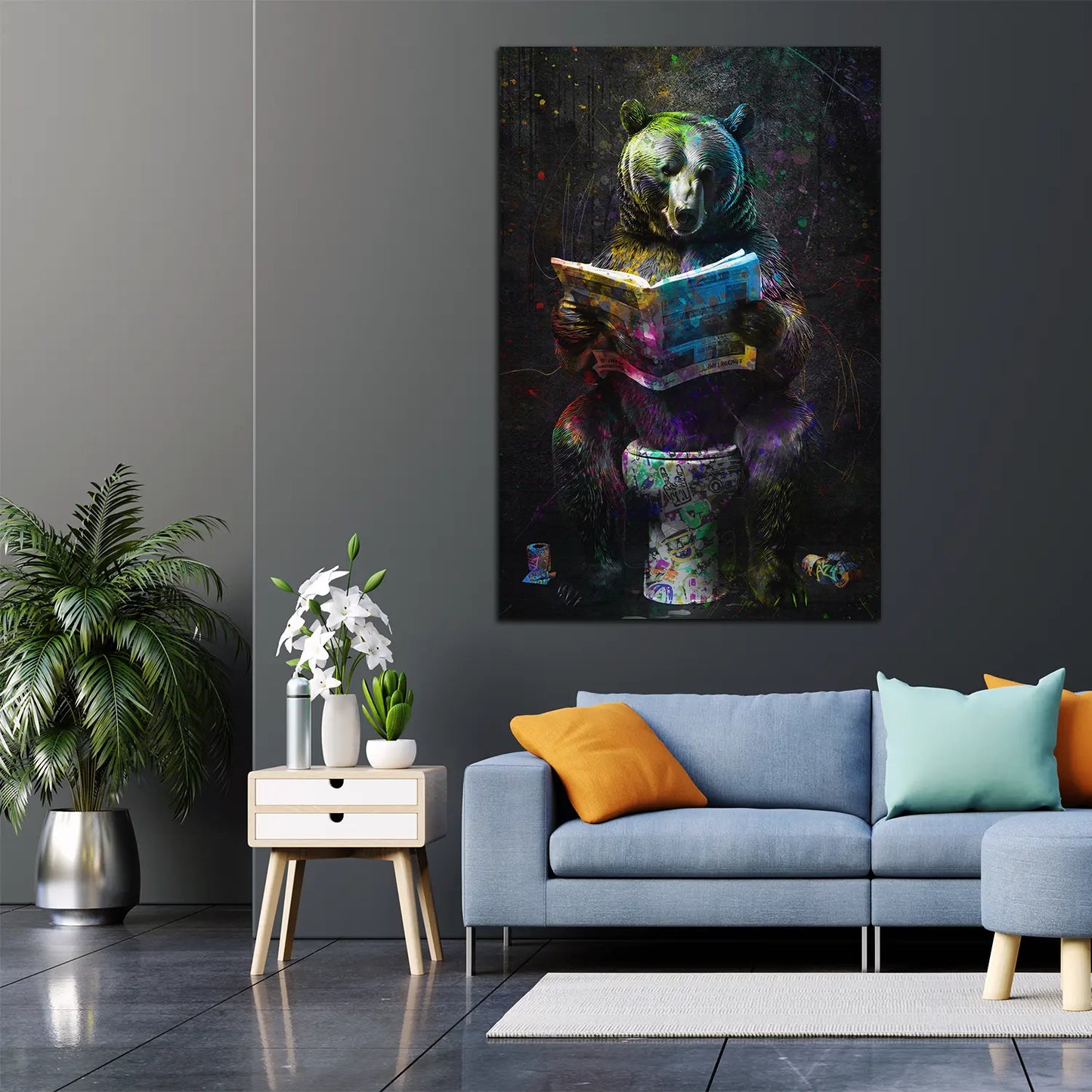 Pop Art Bär mit Zeitung Wandbild Kunstwerk