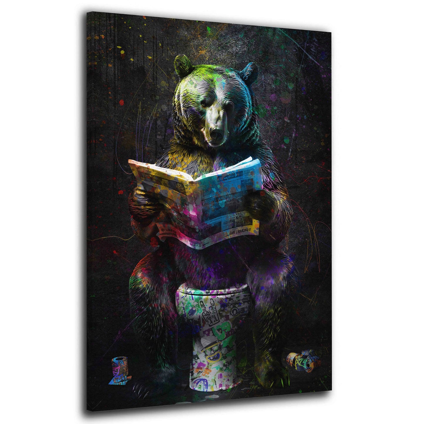 Pop Art Bär mit Zeitung Wandbild Kunstwerk