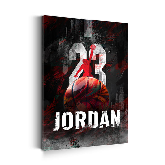 Pop Art Basketballlegende Jordan in Schwarz-Rot Wandbild Kunstwerk