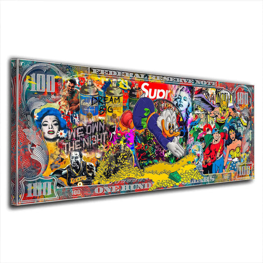 Pop Art Duck Dollar Stars, We own the Night Comic Wandbild Kunstwerk