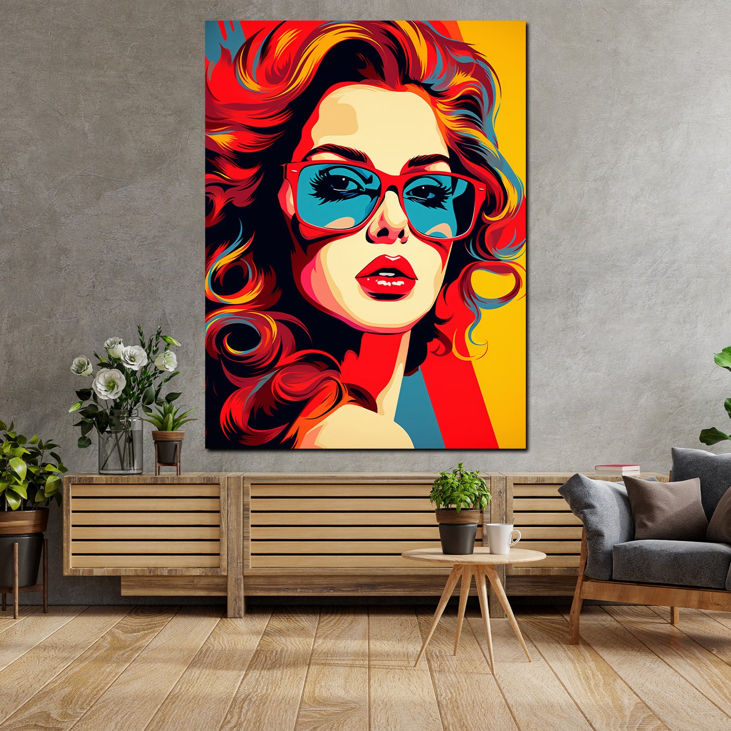 Wandbild Kunstwerk Pop Art Frau mit Sonnenbrille