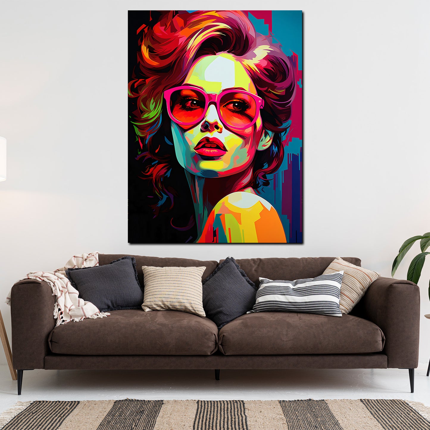 Wandbild Kunstwerk Pop Art Frau mit roter Sonnenbrille