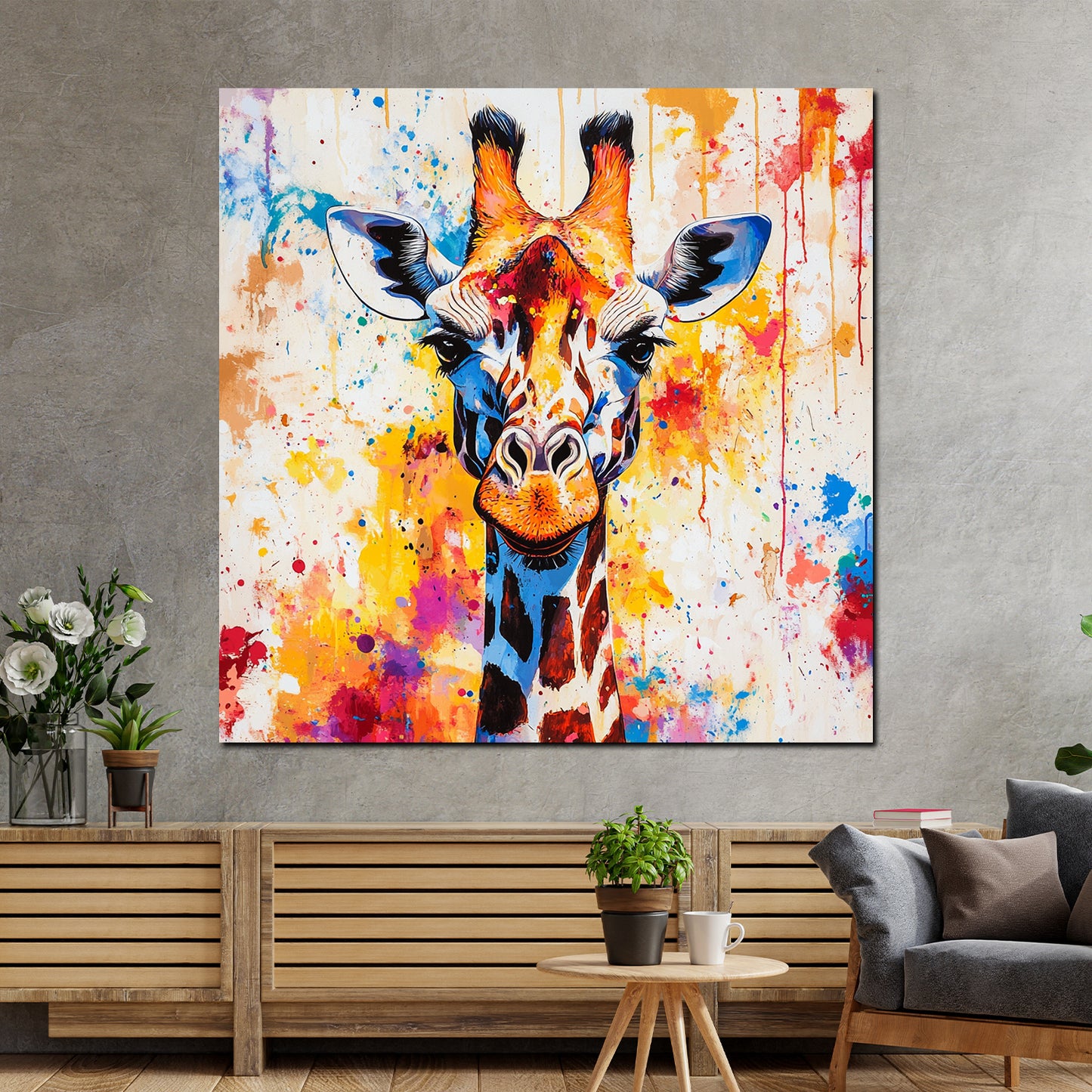 Wandbild Kunstwerk Pop Art Giraffe farbenfroh lebendig