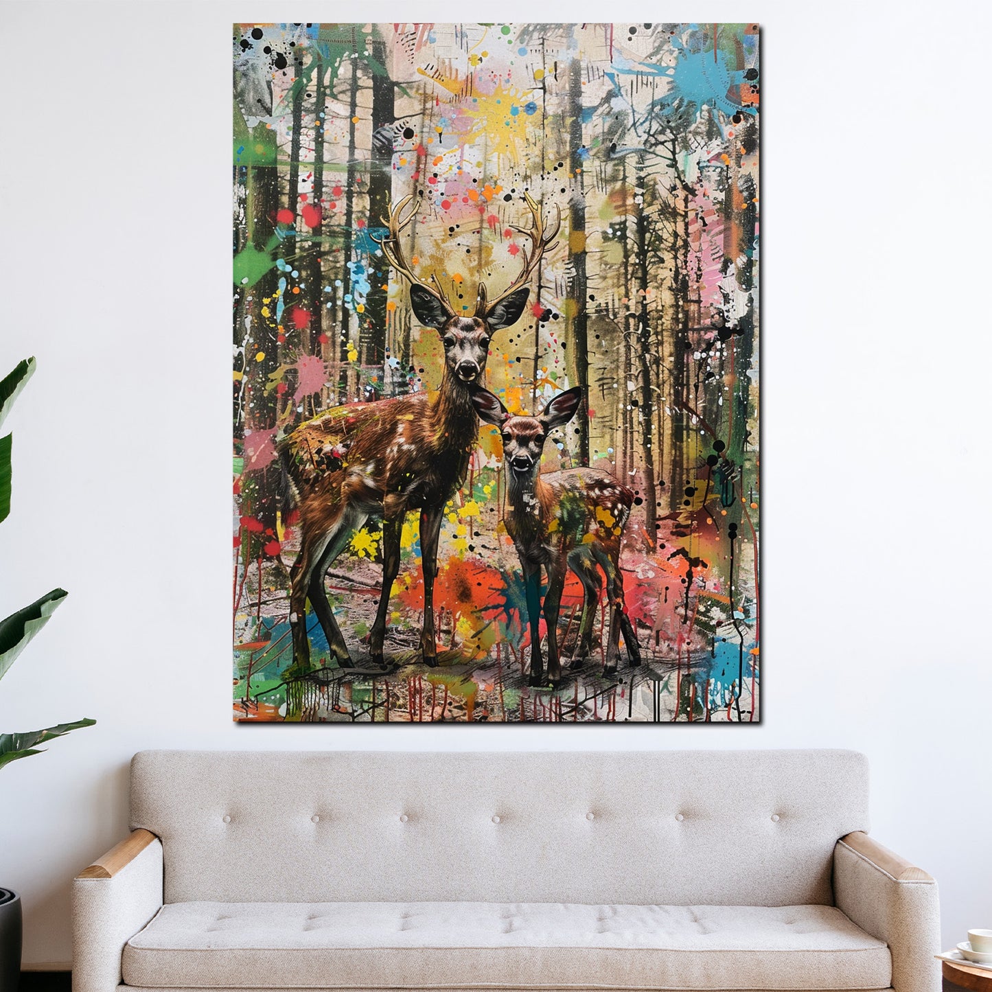 Wandbild Kunstwerk Pop Art Hirsch Reh Natur modern bunt