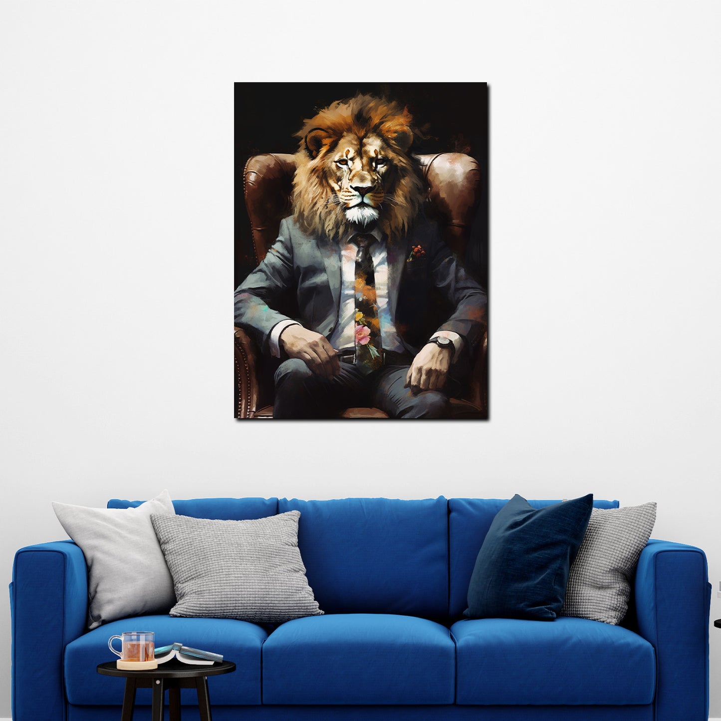 Pop Art Löwe im Sesse lWandbild Kunstwerk