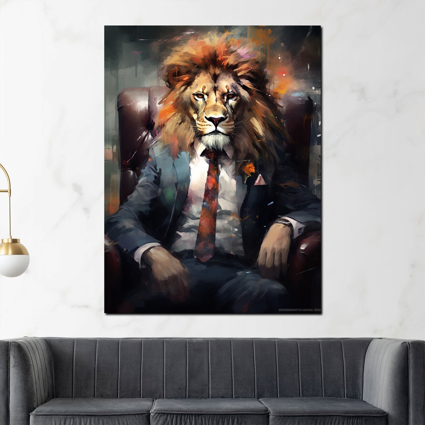 Pop Art Löwe im Sesse lWandbild Kunstwerk