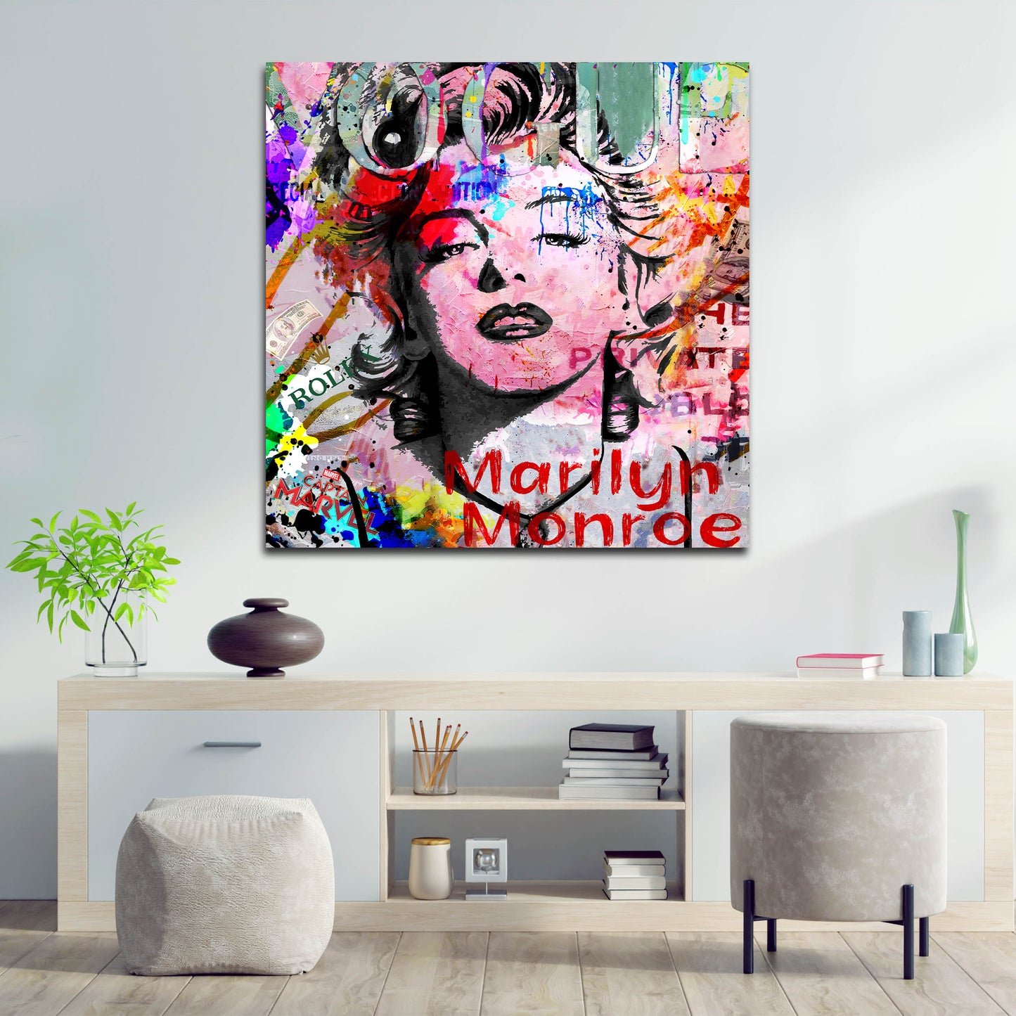 Wandbild Kunstwerk Pop Art Marilyn Porträt Luxus Farbe Street Art modern