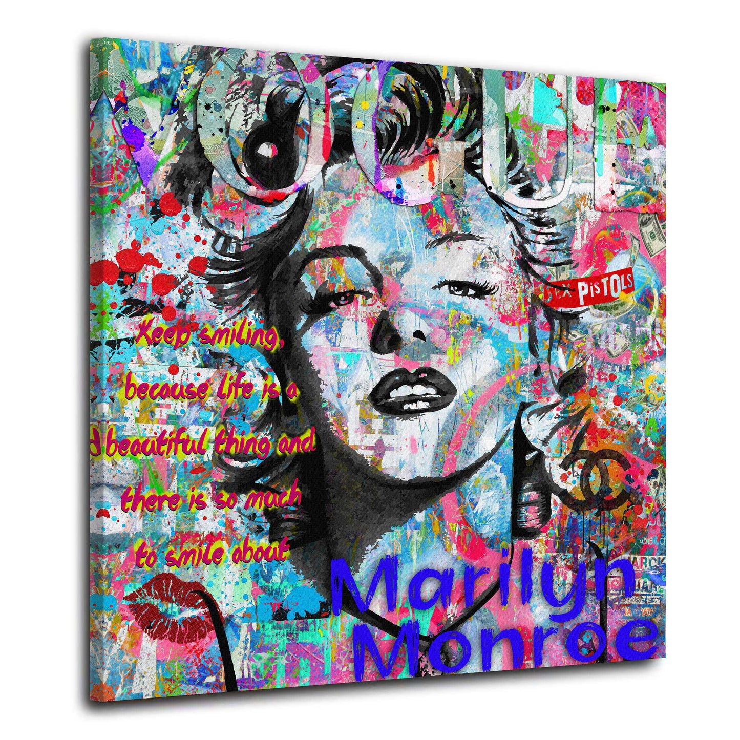 Wandbild Kunstwerk Pop Art Marilyn Spruch Porträt Farbe Street Art modern