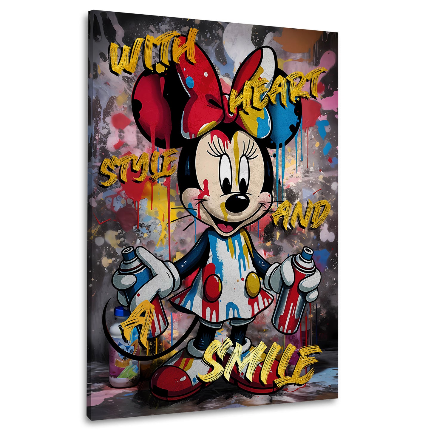 Pop Art Minnie Style mit Spraydosen und lebhaften Details Wandbild Kunstwerk