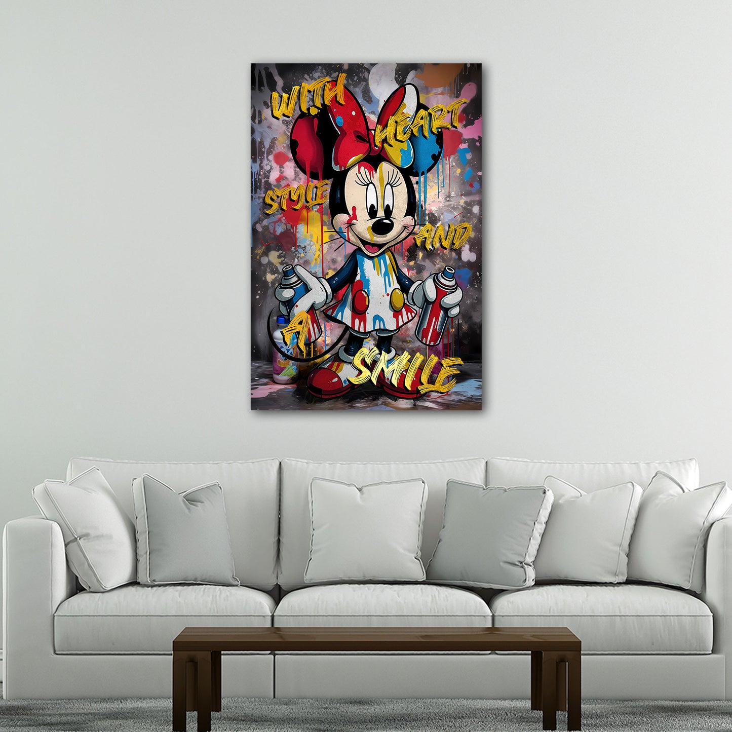 Pop Art Minnie Style mit Spraydosen und lebhaften Details Wandbild Kunstwerk