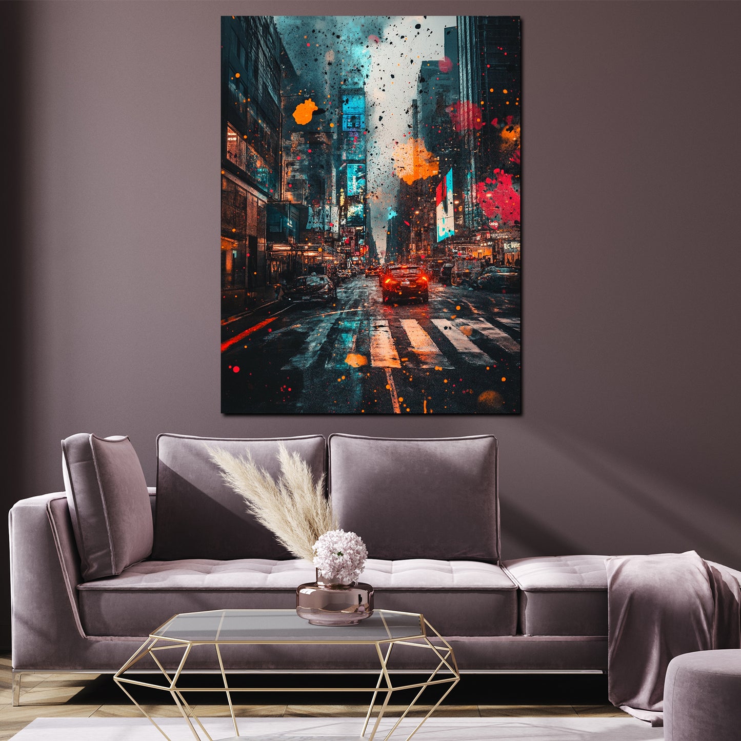 Wandbild Kunstwerk Pop Art New York City Regen Skyline Stimmung
