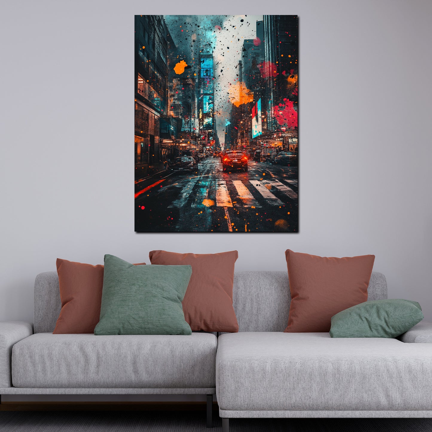 Wandbild Kunstwerk Pop Art New York City Regen Skyline Stimmung