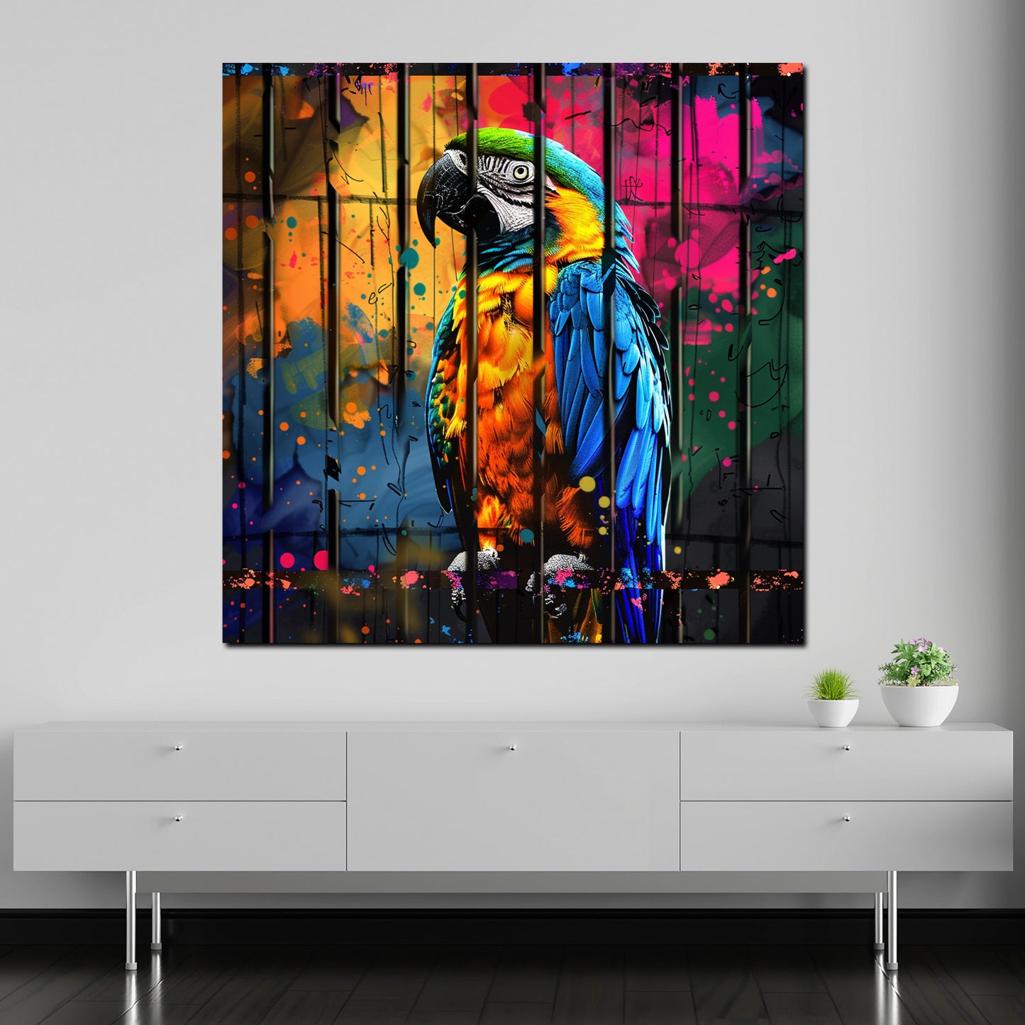 Pop Art Papagei farbenfroh Wandbild Kunstwerk