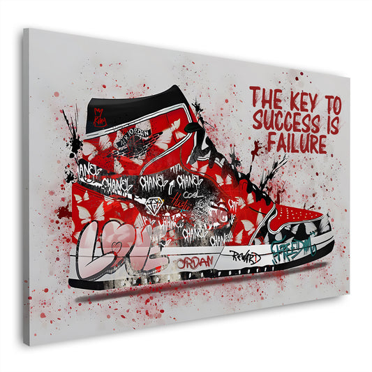 Pop Art Sneaker mit Zitat Erfolg und Basketball Sport Wandbild Kunstwerk