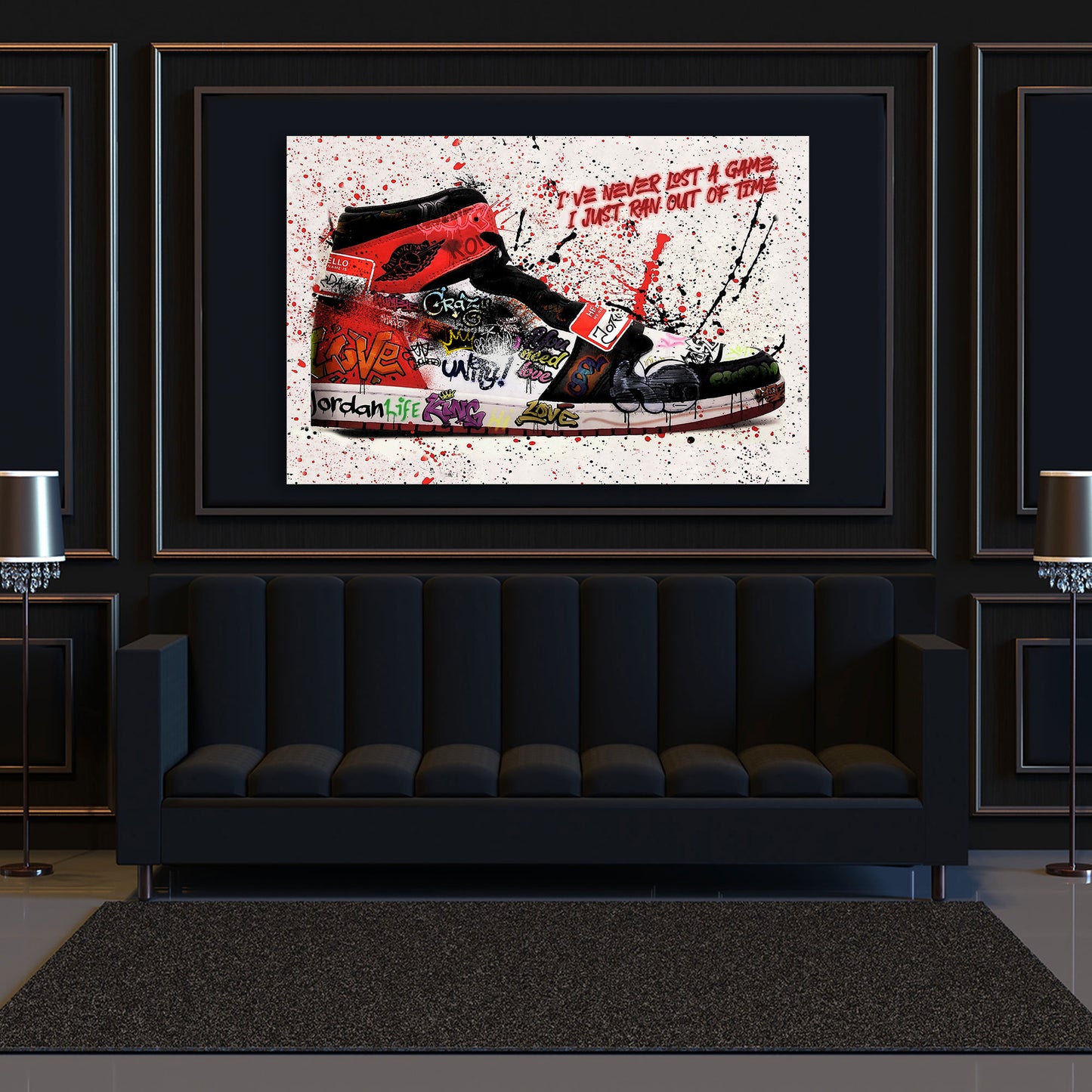 Pop Art Sneaker mit Zitat und Motivation Basketball Sport Wandbild Kunstwerk