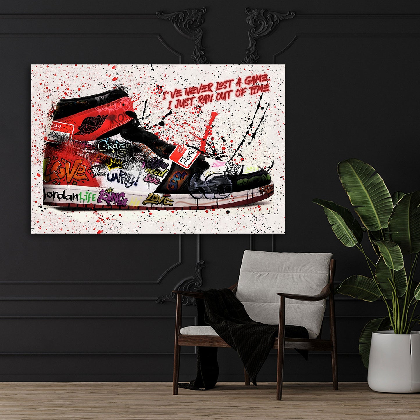 Pop Art Sneaker mit Zitat und Motivation Basketball Sport Wandbild Kunstwerk