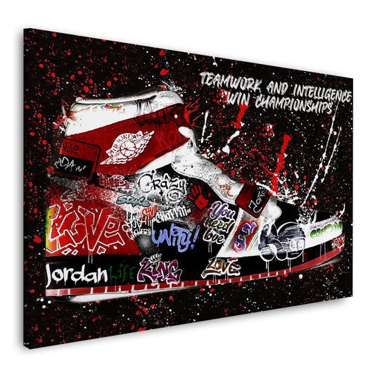 Pop Art Sneaker mit Zitat und Motivation Basketball Sport Wandbild Kunstwerk