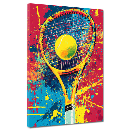 Pop Art Tennis bunt Schläger mit Ball sportlich Wandbild Kunstwerk
