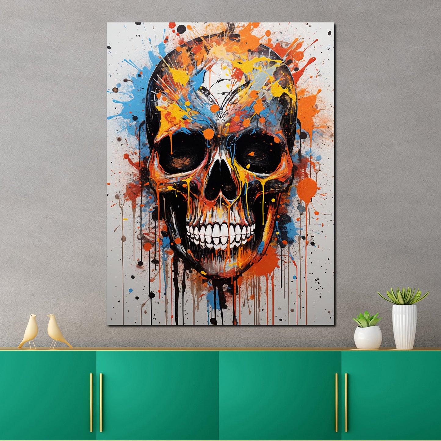 Wandbild Kunstwerk Pop Art Totenkopf Colour Splash